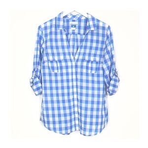 Columbia Blue and White Plaid Button Down Shirt